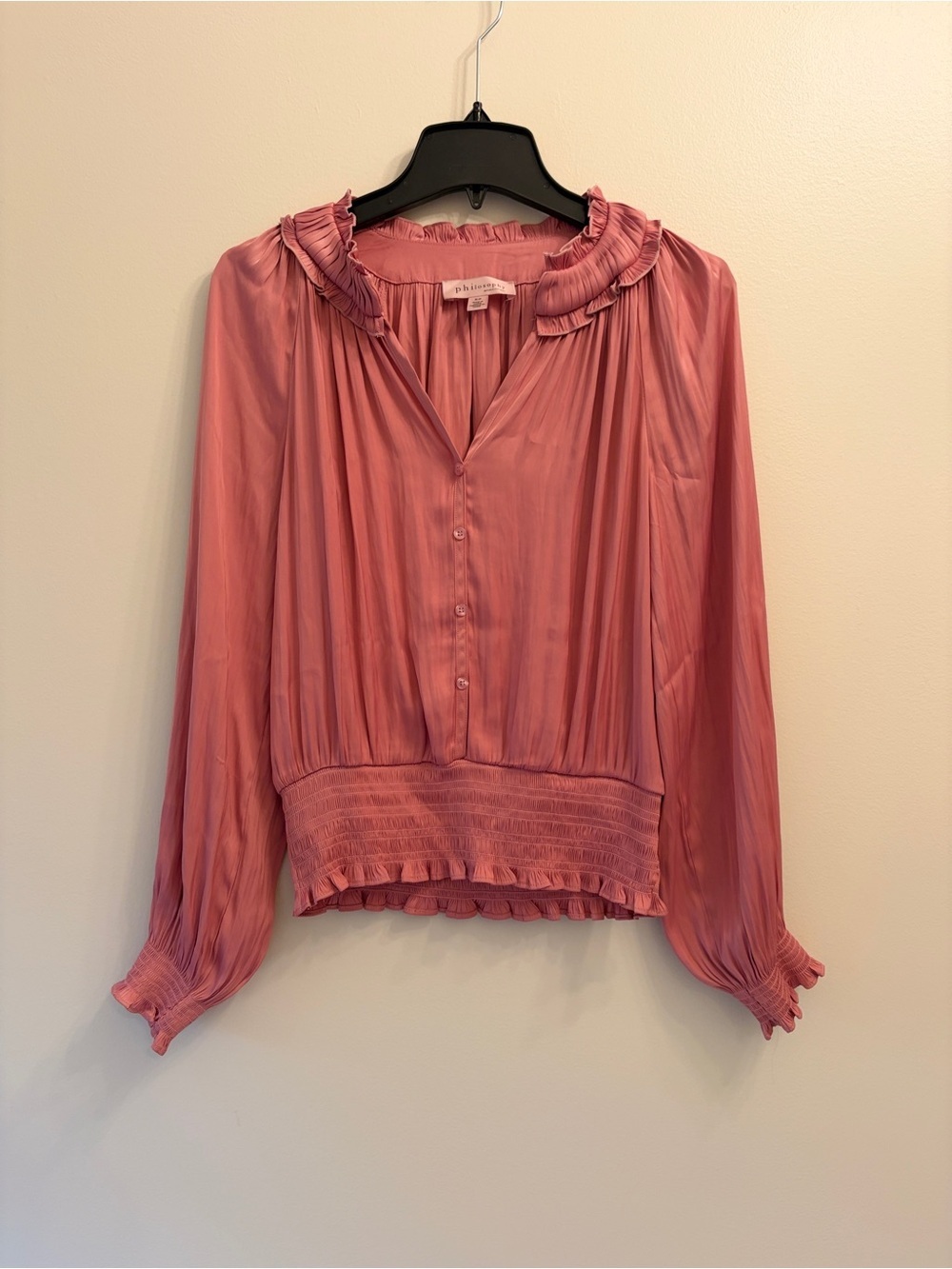 Philosophy Ruffled Collar Pink Long-Sleeve Blouse